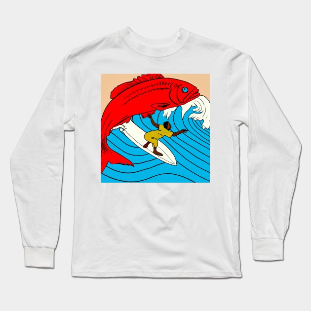 Big fish surfing Long Sleeve T-Shirt by KFX Productions